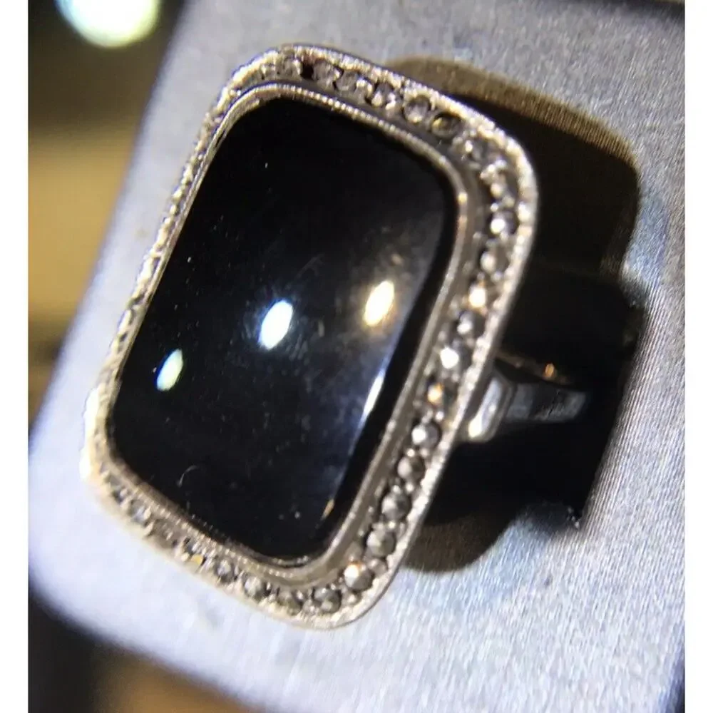 Robson Jewelers Onyx/Hematite Ring Sz7 Sterling Silver 925 Simple Shank